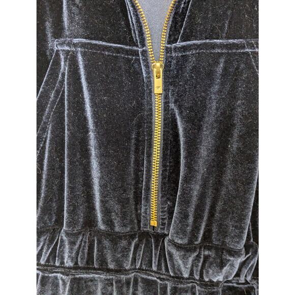 Fabletics Velour Zip Up Wide Leg Onesie Jumpsuit Navy Blue Velvet Womens Medium - Picture 4 of 6